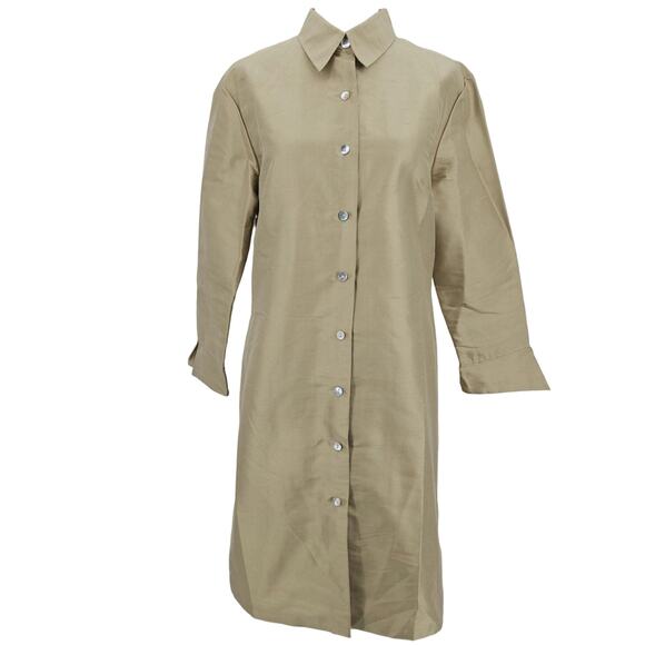Silkland Woman size S 100% Textured Silk Tan Midi Shirt Dress Shell Buttons FLAW - Picture 1 of 9